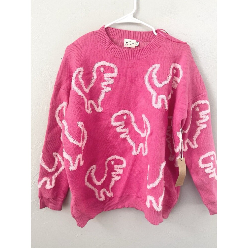 Dreamers by Debut Sweater Pink Boxy Dinosaurs Women's XS Oversized New NWT Soft